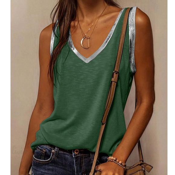 Solid V neck Minimalist Tank Top - Picture 1 of 11
